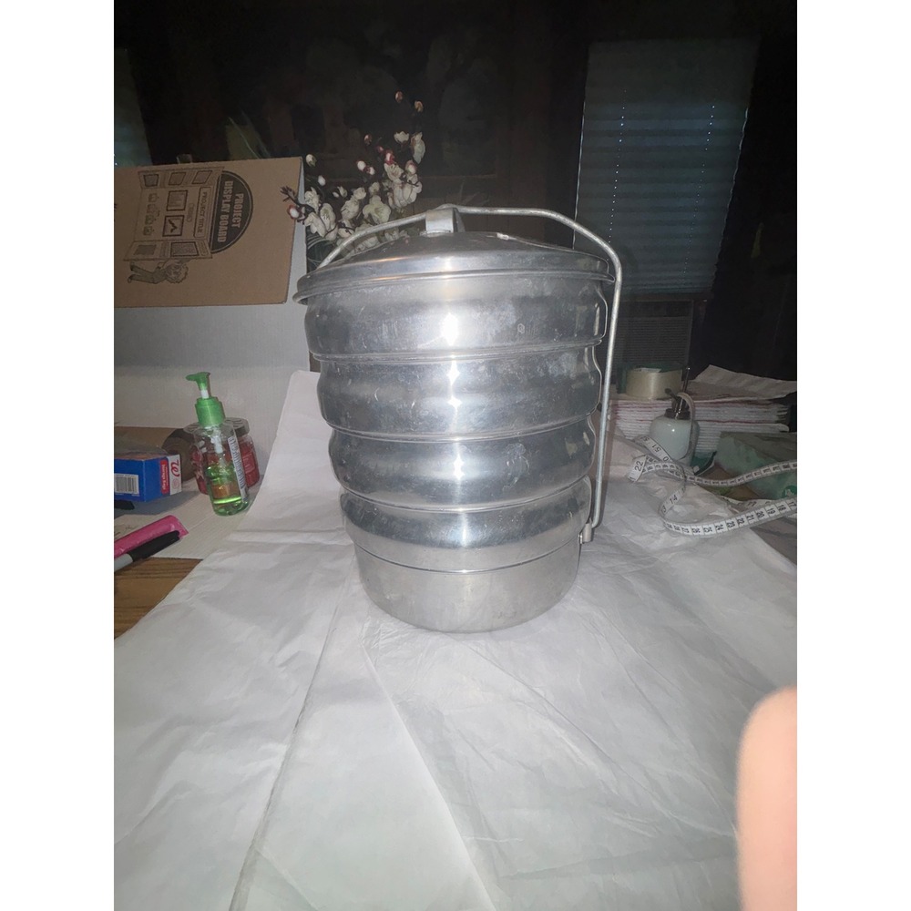 Vintage Aluminum Food Carrier Stackable Lunch Box Tiffin Picnic Camping Cookware